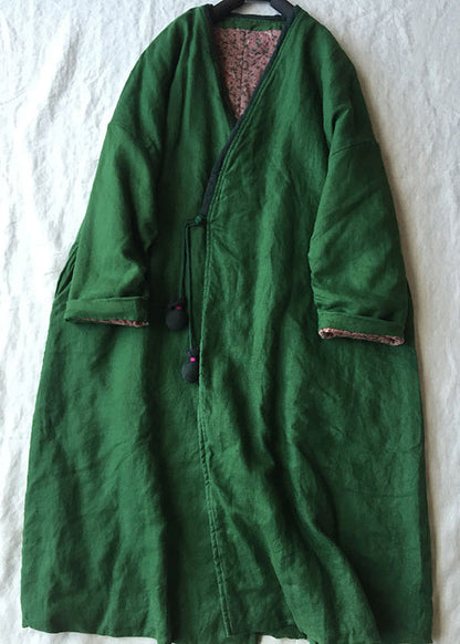 Dam Parka i Grön V-ringad Design med Knappar 1