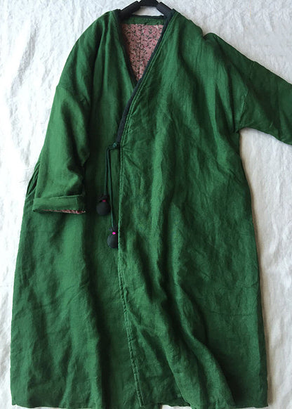 Dam Parka i Grön V-ringad Design med Knappar 2
