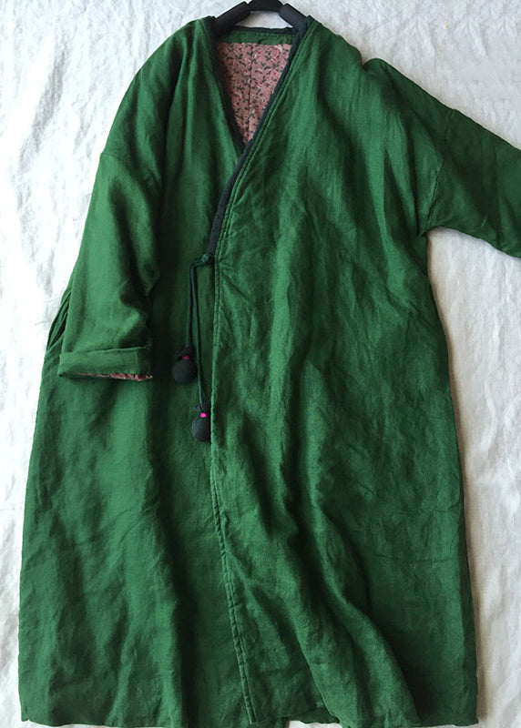 Dam Parka i Grön V-ringad Design med Knappar 2