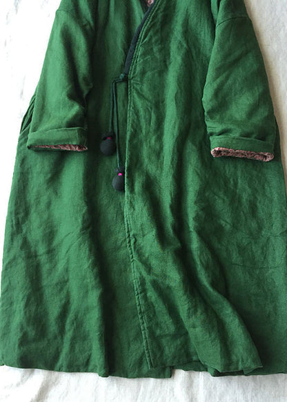 Dam Parka i Grön V-ringad Design med Knappar 4