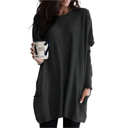 Dam Pullover Lång Ärmar Med Fickor Mjuk Material 0