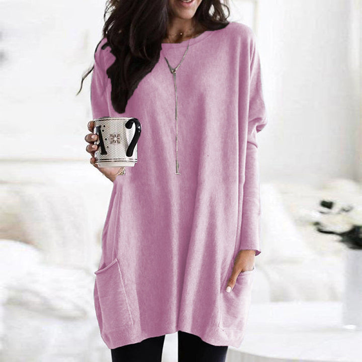 Dam Pullover Lång Ärmar Med Fickor Mjuk Material 3