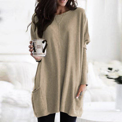 Dam Pullover Lång Ärmar Med Fickor Mjuk Material 4