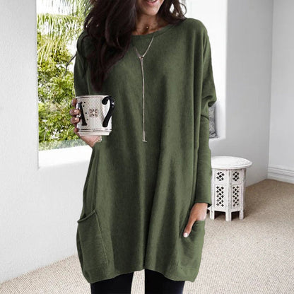 Dam Pullover Lång Ärmar Med Fickor Mjuk Material 6