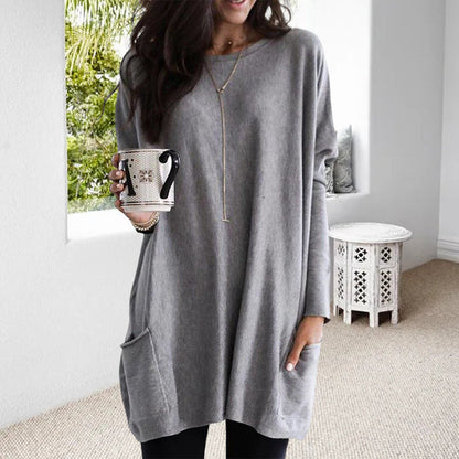 Dam Pullover Lång Ärmar Med Fickor Mjuk Material 7