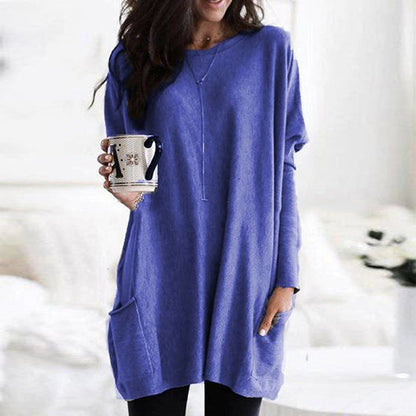 Dam Pullover Lång Ärmar Med Fickor Mjuk Material 8
