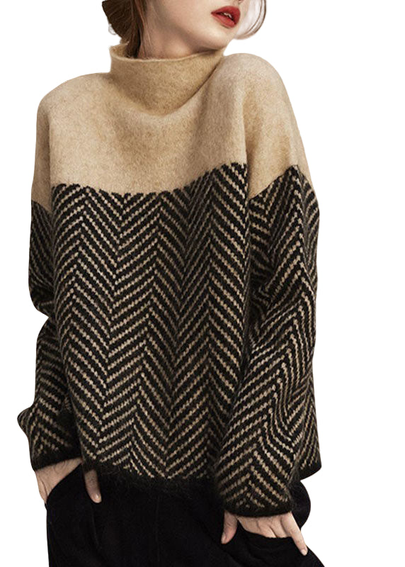 Dam Pullover med Hög Krage i Kaki 0
