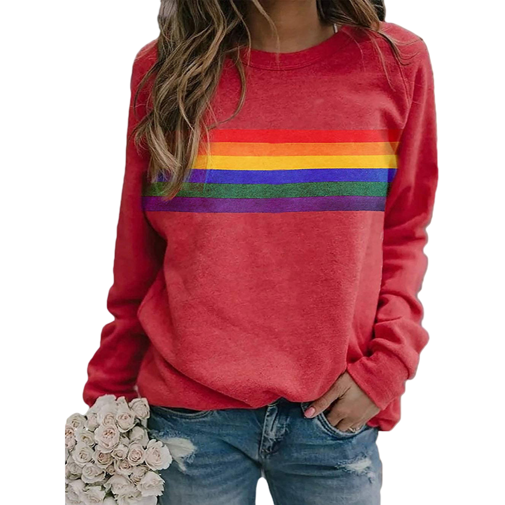 Dam Pullover med Regnbågsrandig Design 0