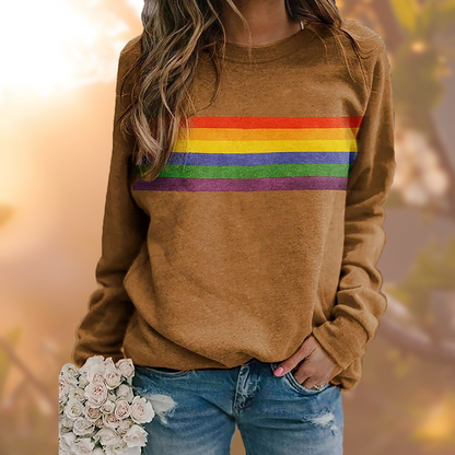 Dam Pullover med Regnbågsrandig Design 1