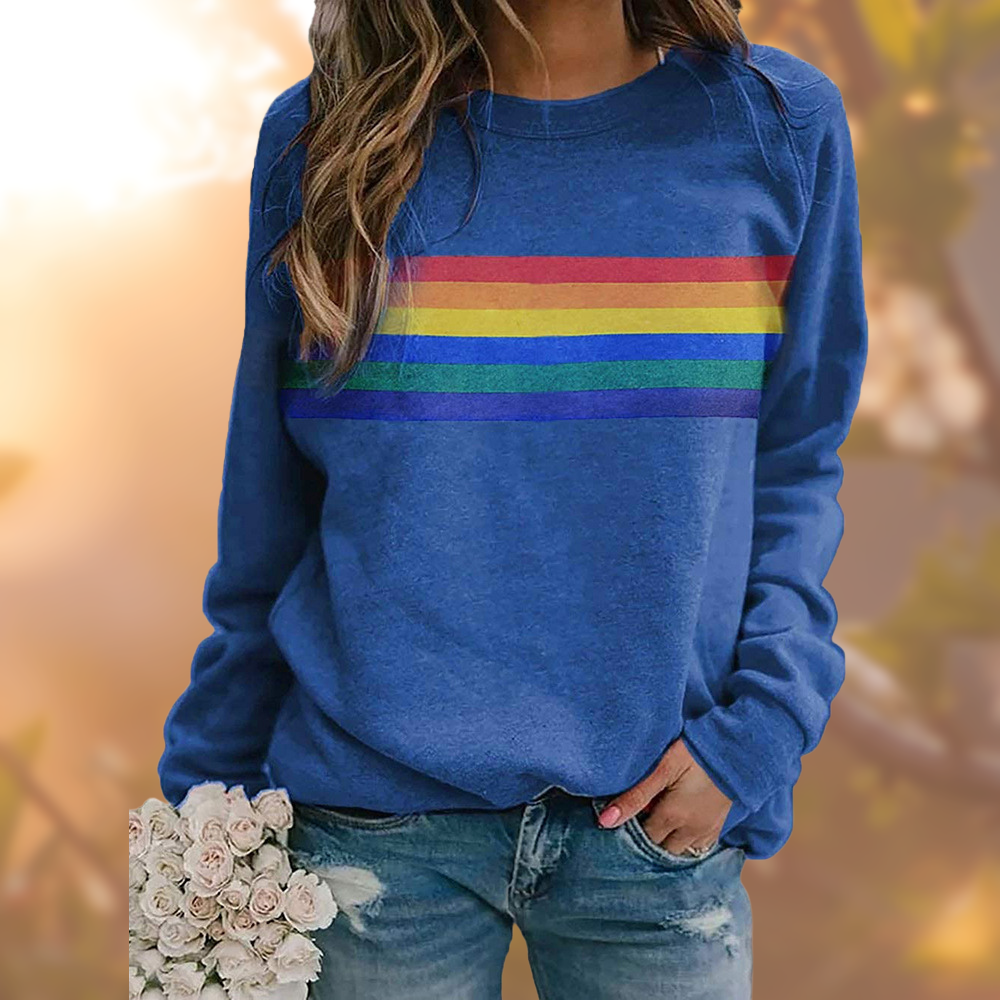 Dam Pullover med Regnbågsrandig Design 2