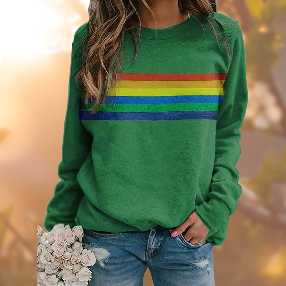 Dam Pullover med Regnbågsrandig Design 3
