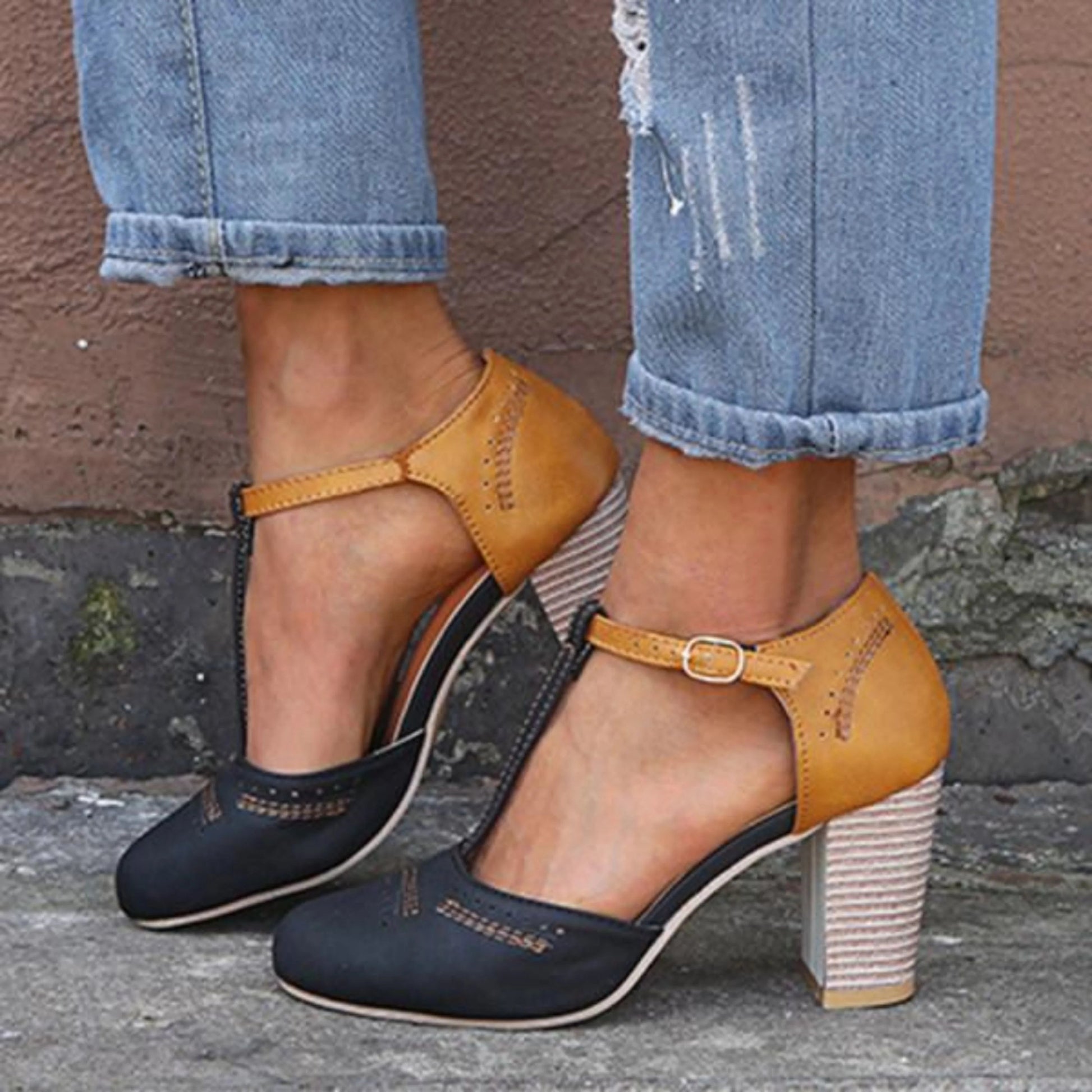 Dam Pumps Stängd Tå Vintage Stil 1