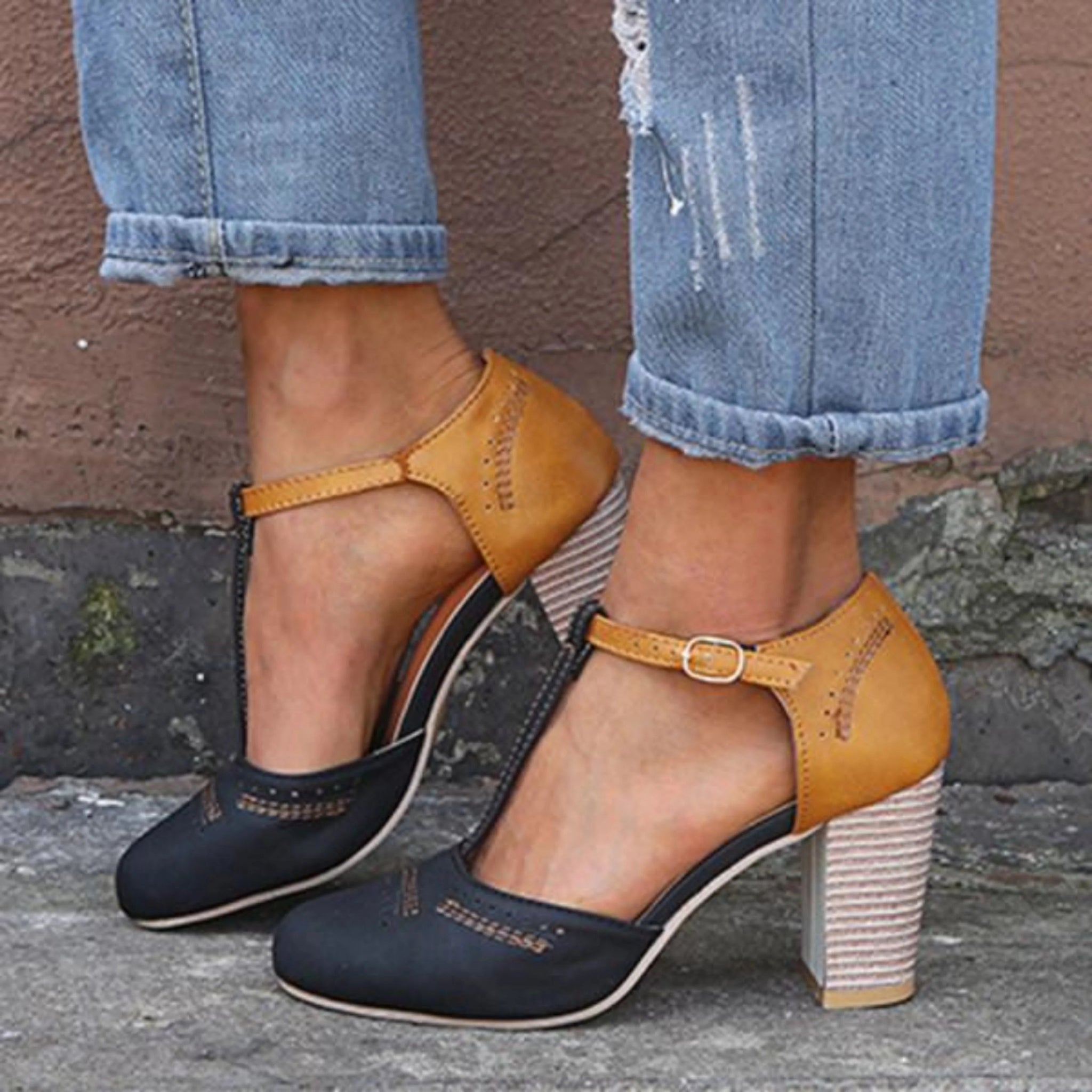 Dam Pumps Stängd Tå Vintage Stil 1