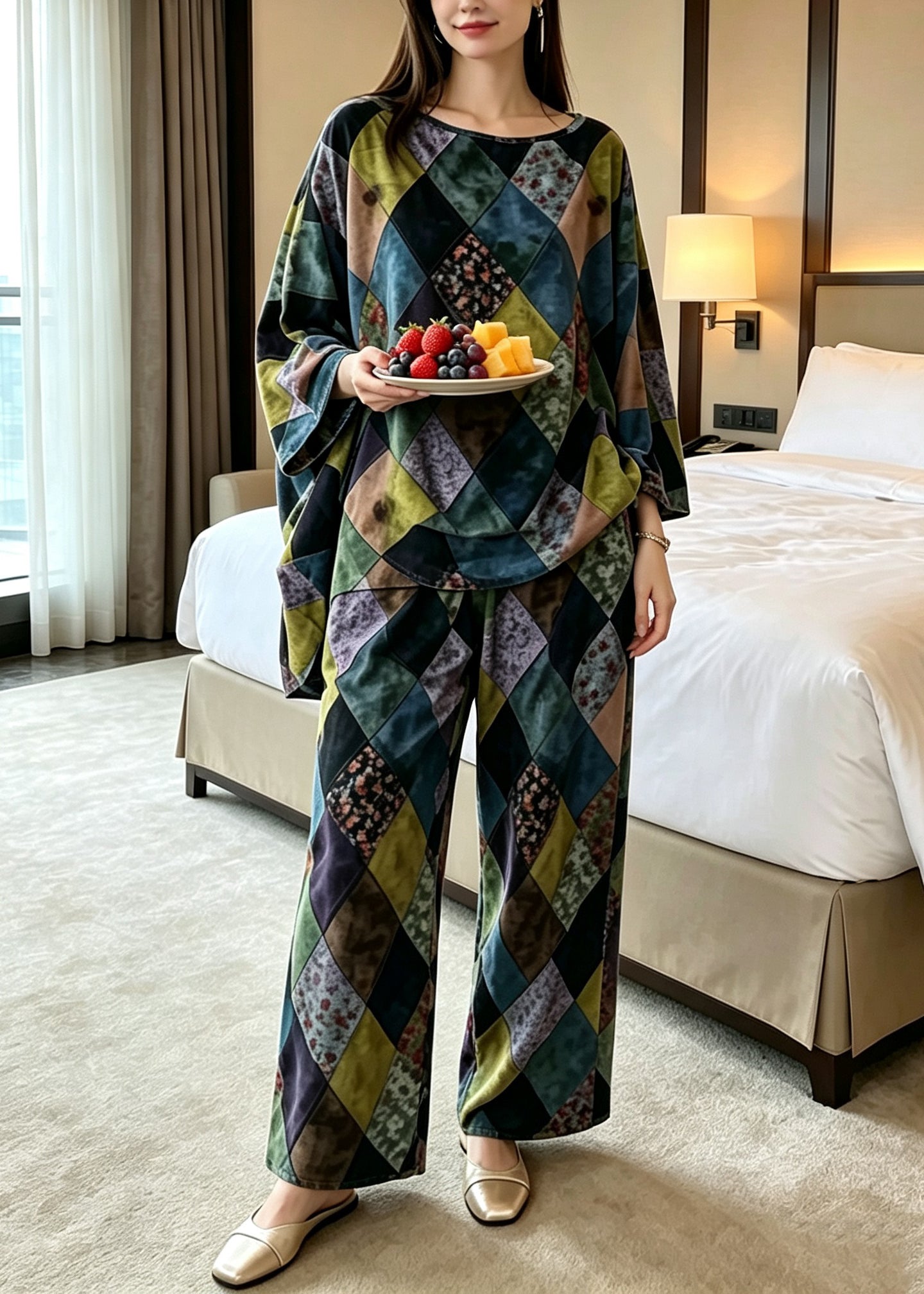 Dam Pyjamas Set Lös Passform med Batwingärmar 2