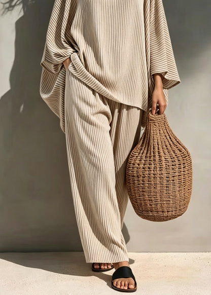 Dam Pyjamas Set Randig O-hals Lös Passform 3