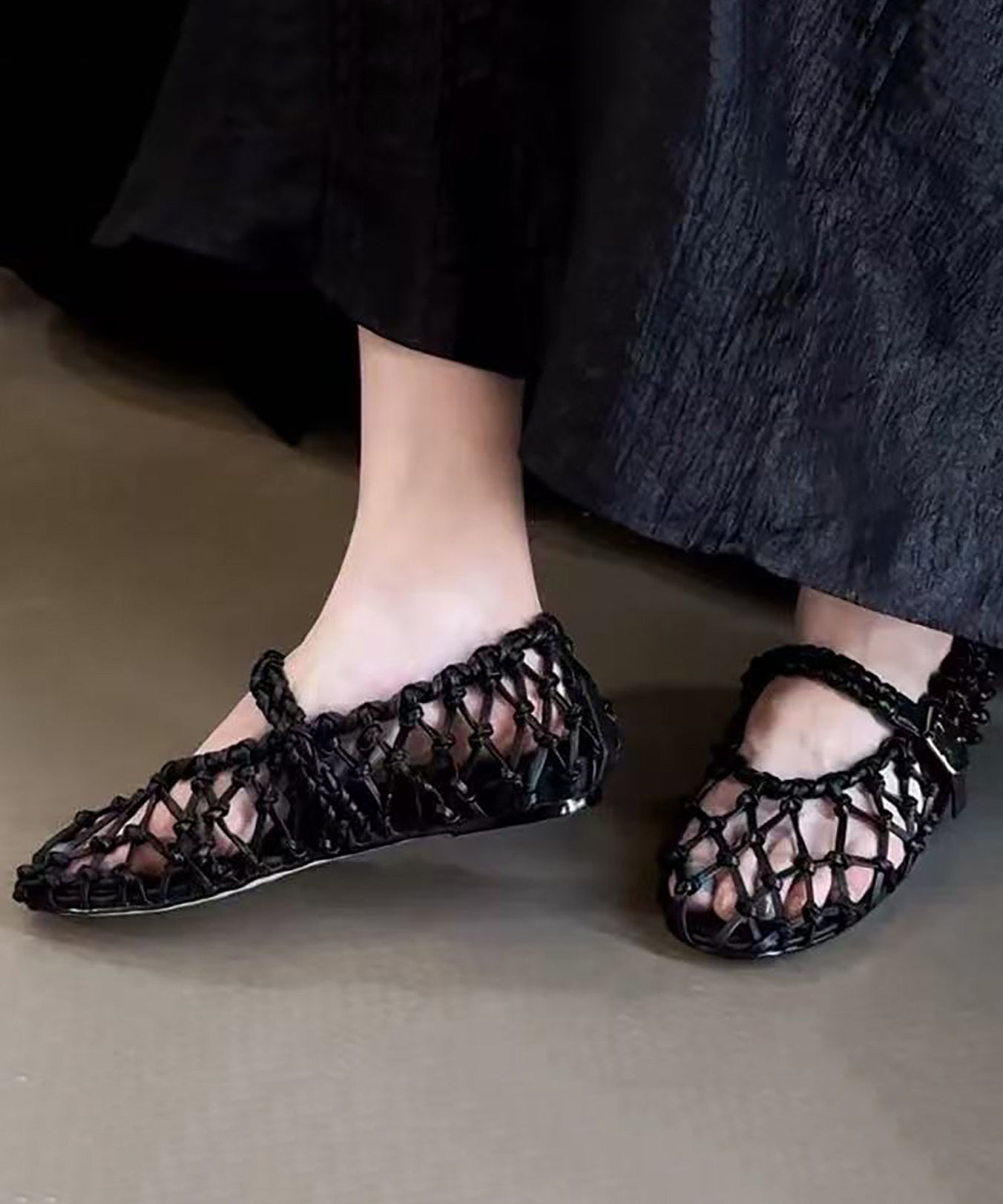 Dam Sandal Vävd Ihålig Med Spänne 2