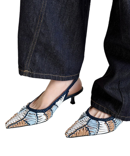 Dam Sandaler med Hög Klack och Spetsig Tå i Stickad Design 0