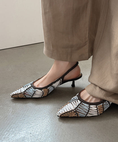Dam Sandaler med Hög Klack och Spetsig Tå i Stickad Design 1