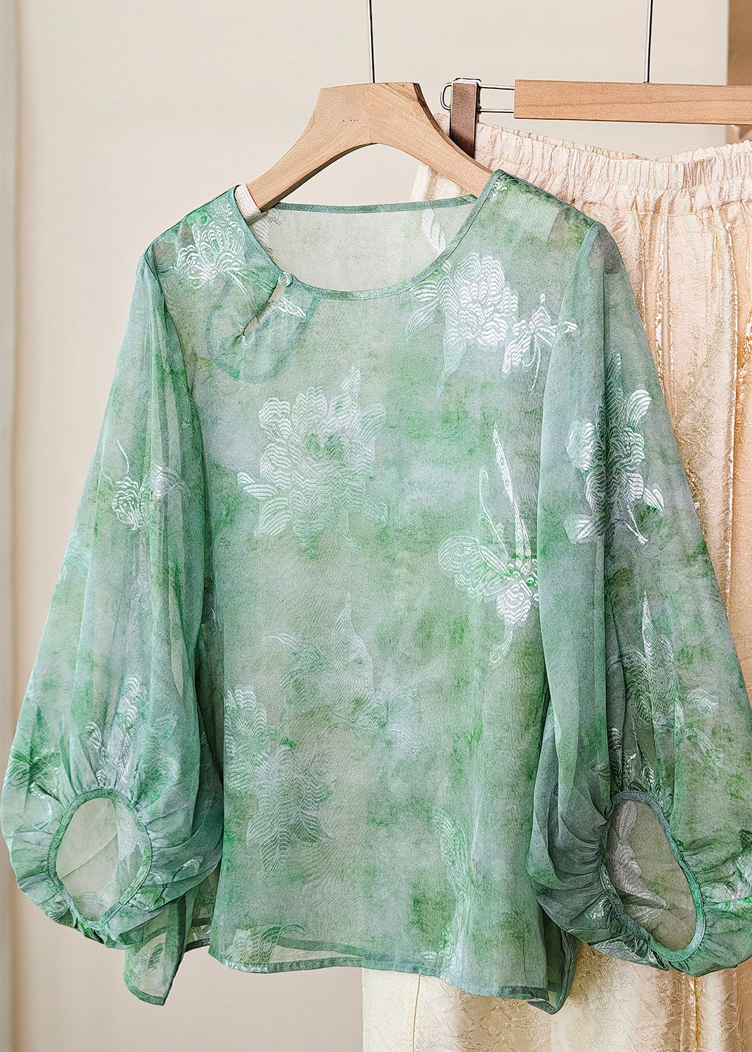 Dam Skjorta Lanternärm Jacquardstil Trendig Blus 2