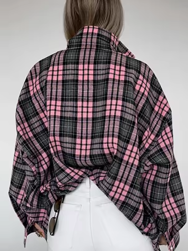 Dam Skjorta Oversized Rutig Bomull 8
