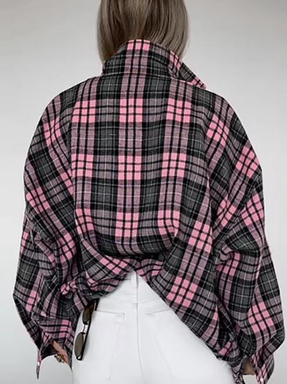 Dam Skjorta Oversized Rutig Bomull 8