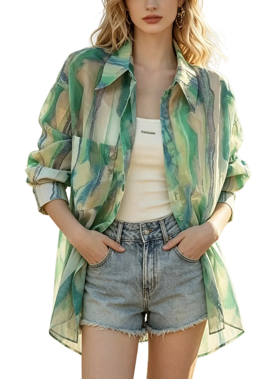 Dam Skjorta Oversized Tie Dye Casual 0