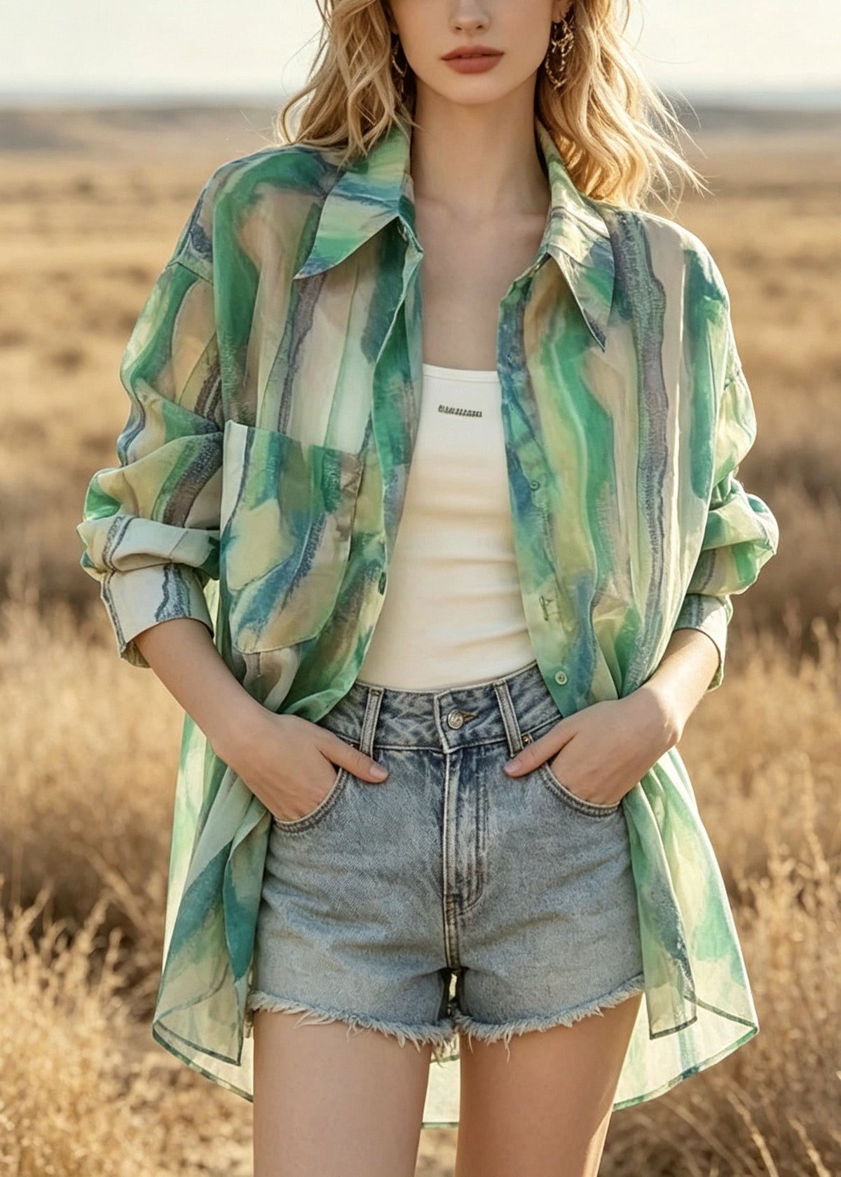 Dam Skjorta Oversized Tie Dye Casual 4
