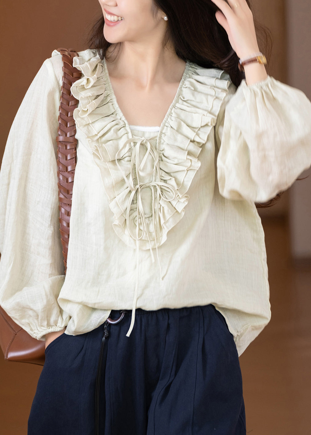 Dam Skjorta V-hals Casual Patchwork Stil 1