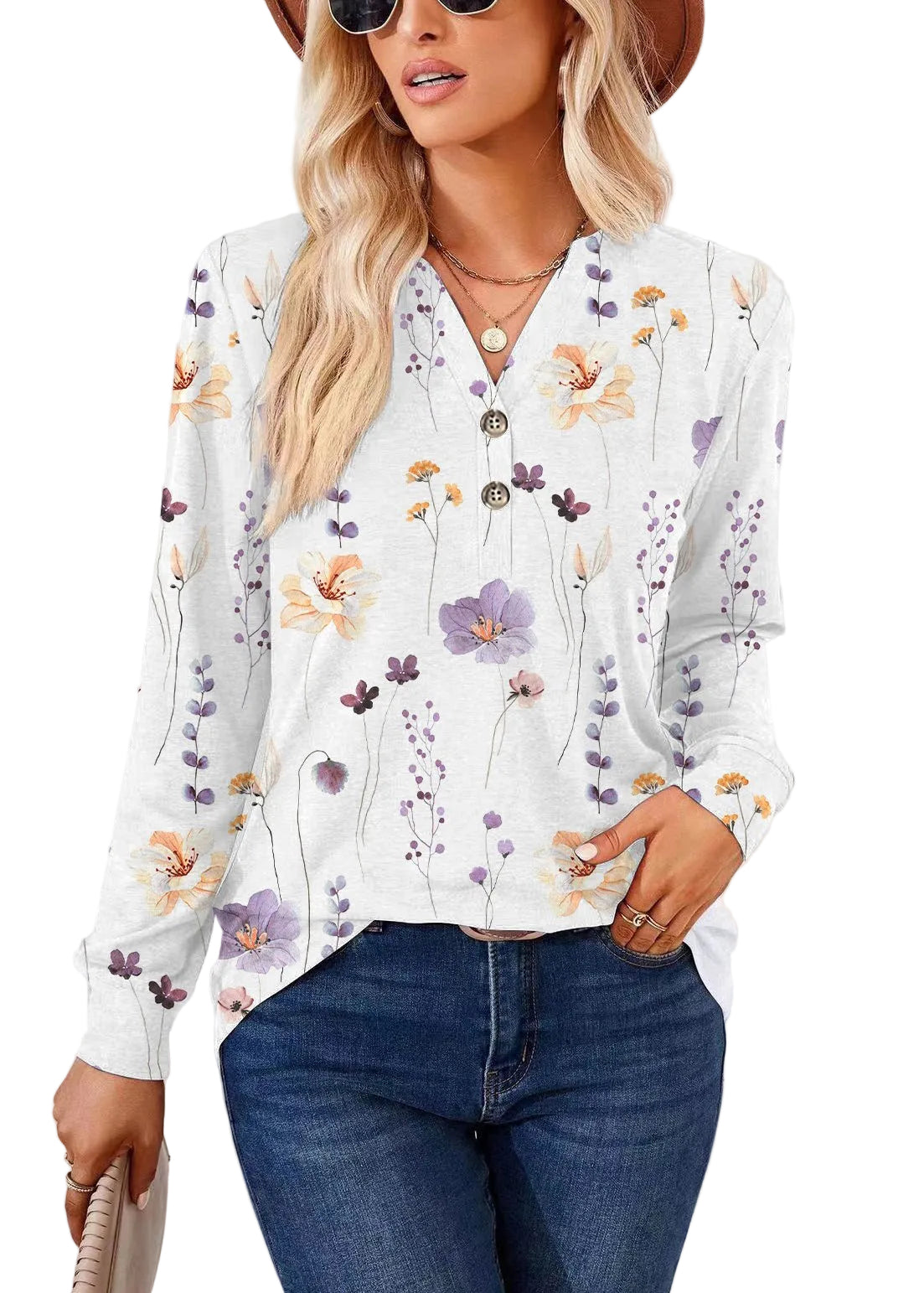 Dam Skjorta V-ringad Långärmad Plus Size 0