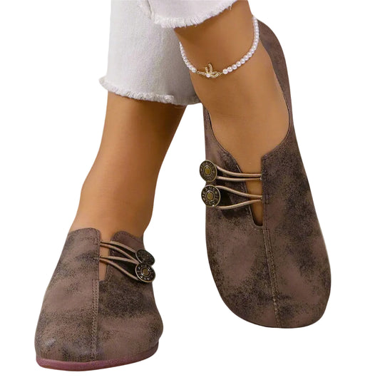 Dam Skor Slip-On Flats Med Dekorativ Knappdetalj 1