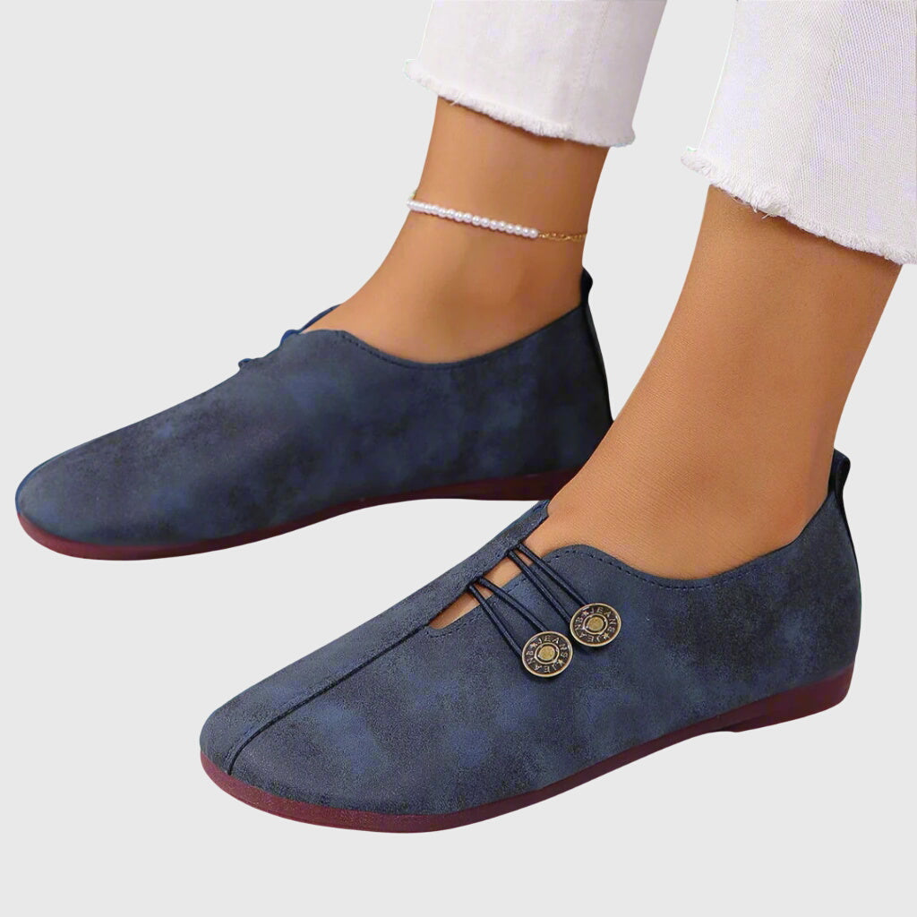 Dam Skor Slip-On Flats Med Dekorativ Knappdetalj 3