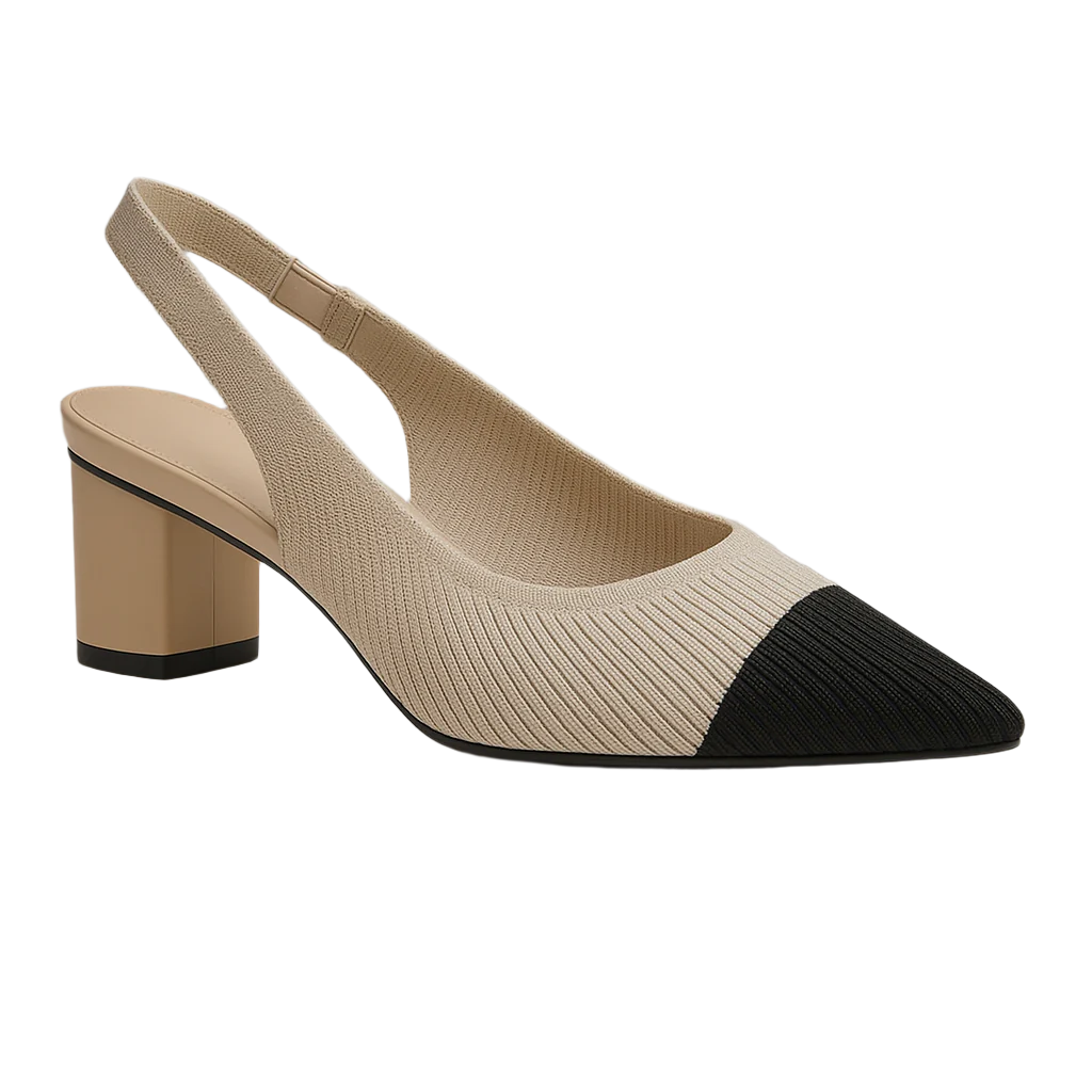 Dam Slingback Skor Spetsig Tå Låg Blockklack Mjuk Stickad Struktur 0