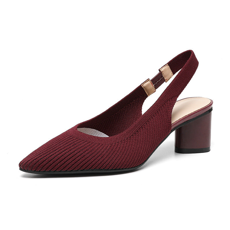 Dam Slingback Skor Spetsig Tå Låg Blockklack Mjuk Stickad Struktur 10