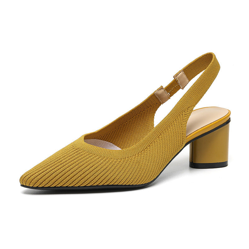 Dam Slingback Skor Spetsig Tå Låg Blockklack Mjuk Stickad Struktur 11