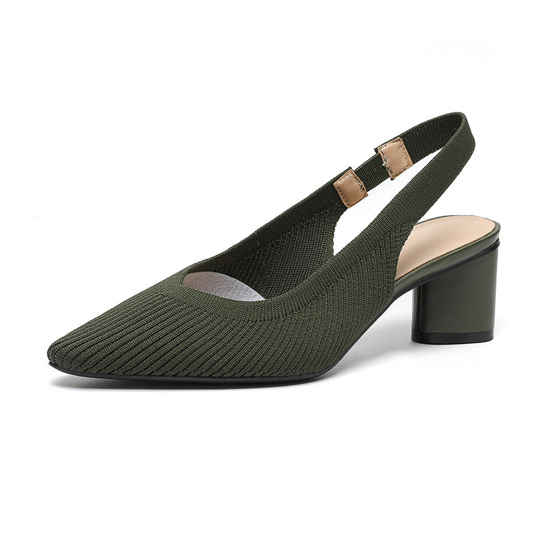 Dam Slingback Skor Spetsig Tå Låg Blockklack Mjuk Stickad Struktur 12