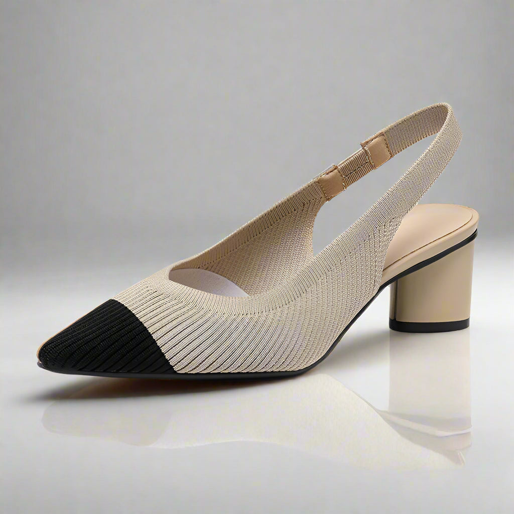 Dam Slingback Skor Spetsig Tå Låg Blockklack Mjuk Stickad Struktur 3