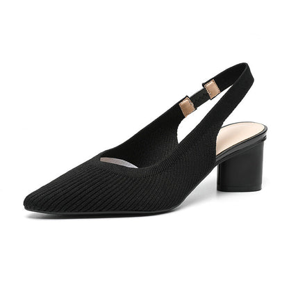 Dam Slingback Skor Spetsig Tå Låg Blockklack Mjuk Stickad Struktur 4