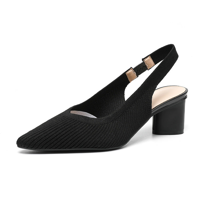 Dam Slingback Skor Spetsig Tå Låg Blockklack Mjuk Stickad Struktur 4