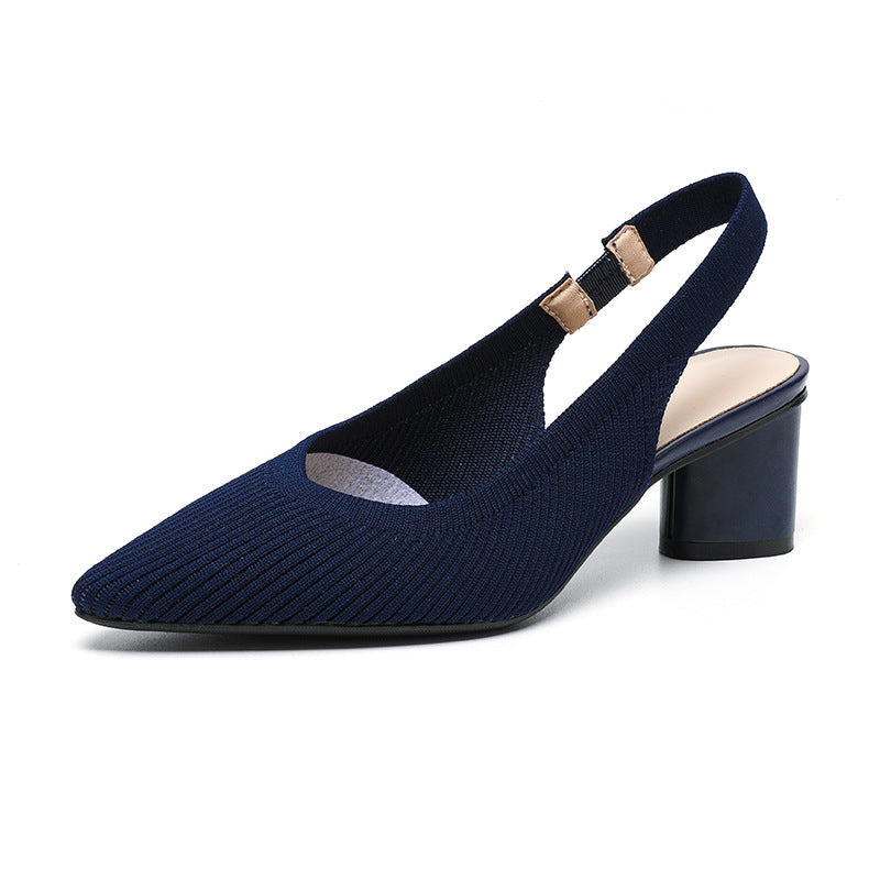 Dam Slingback Skor Spetsig Tå Låg Blockklack Mjuk Stickad Struktur 5