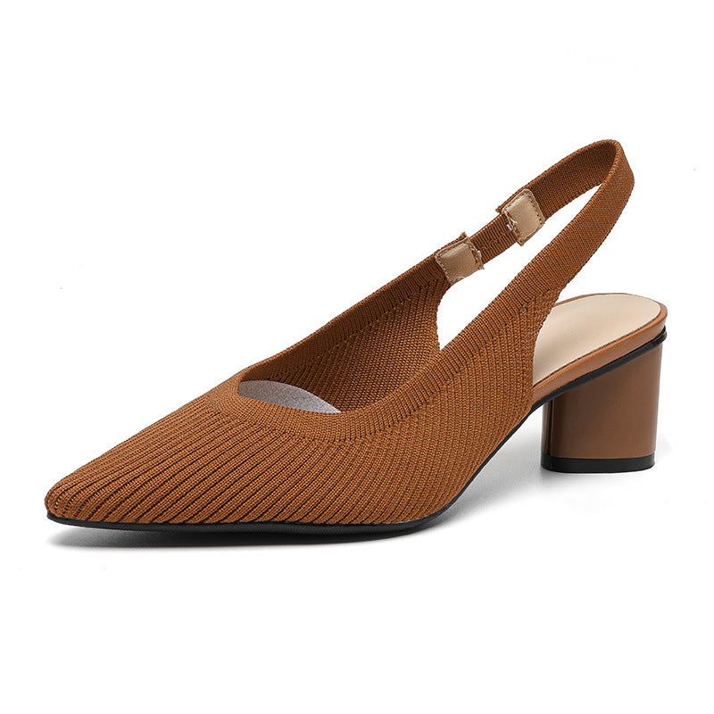 Dam Slingback Skor Spetsig Tå Låg Blockklack Mjuk Stickad Struktur 6