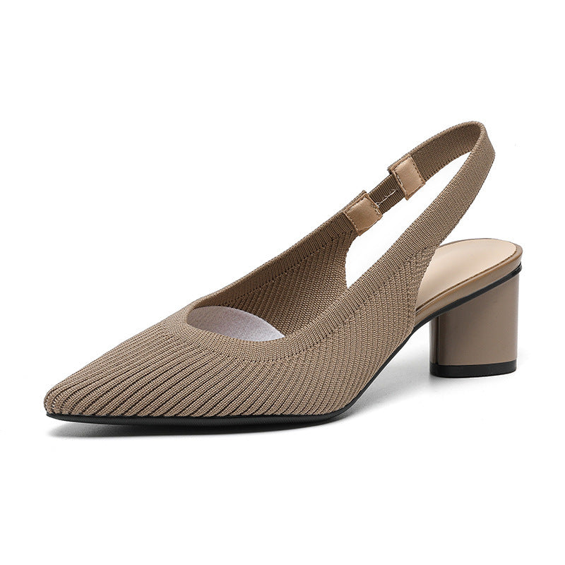 Dam Slingback Skor Spetsig Tå Låg Blockklack Mjuk Stickad Struktur 7
