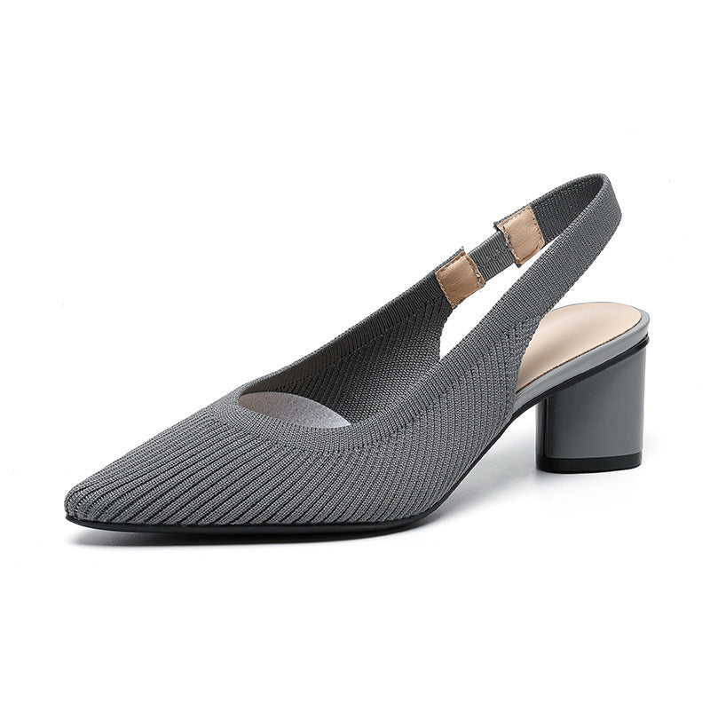 Dam Slingback Skor Spetsig Tå Låg Blockklack Mjuk Stickad Struktur 8