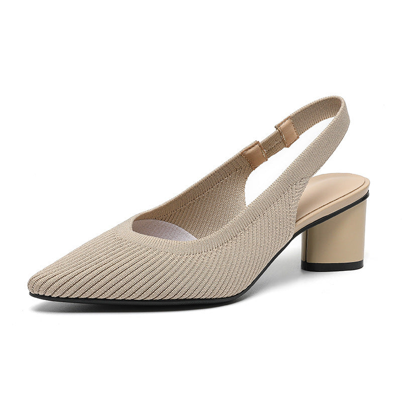 Dam Slingback Skor Spetsig Tå Låg Blockklack Mjuk Stickad Struktur 9