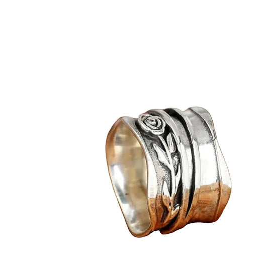 Dam Smycke Blommotiv Handgjord Silverring Med Justerbar Storlek 0