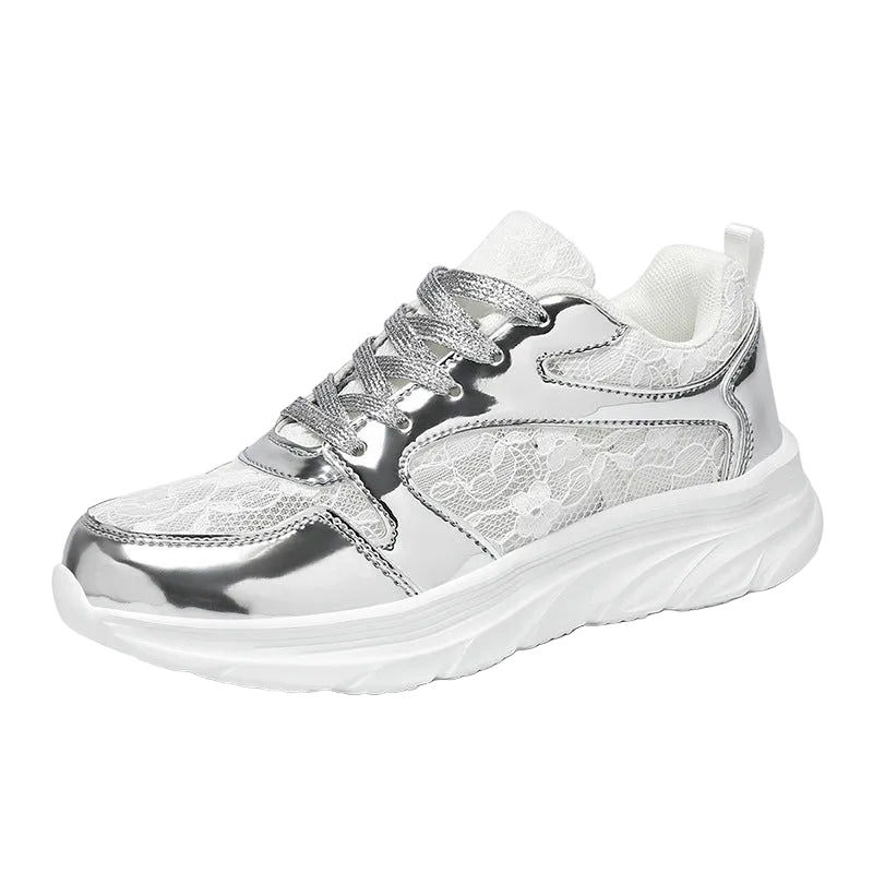 Dam Sneakers Glänsande Design med Spetsdetaljer och Vadderad Innersula 0