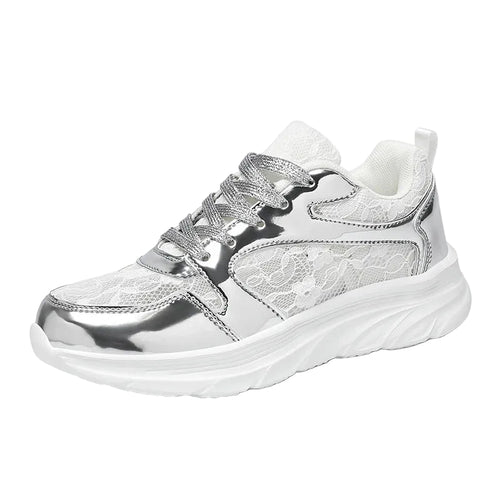 Dam Sneakers Glänsande Design med Spetsdetaljer och Vadderad Innersula 0