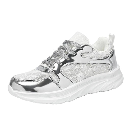 Dam Sneakers Glänsande Design med Spetsdetaljer och Vadderad Innersula 0