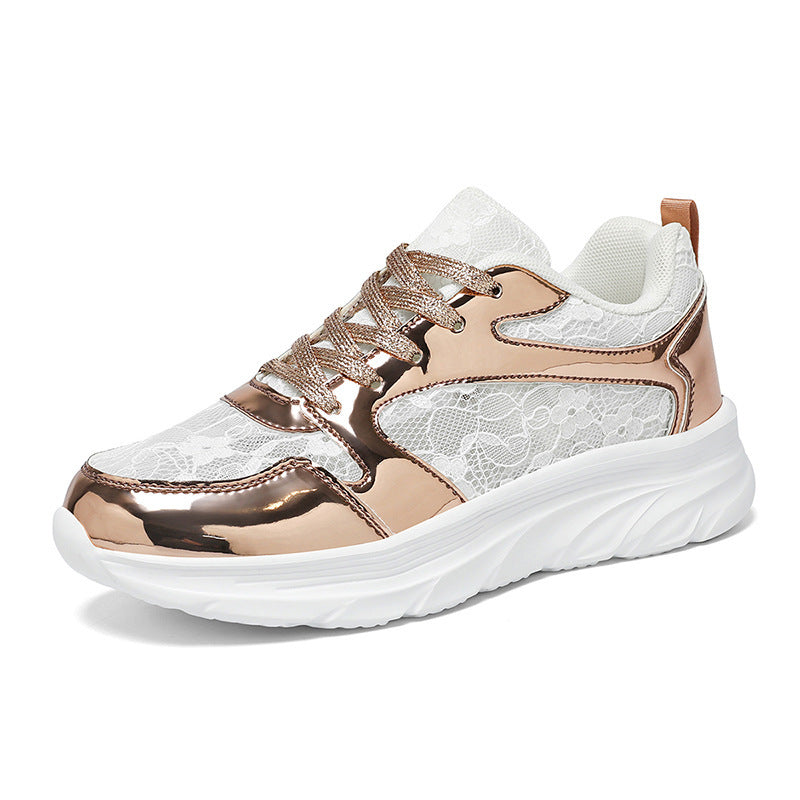 Dam Sneakers Glänsande Design med Spetsdetaljer och Vadderad Innersula 5
