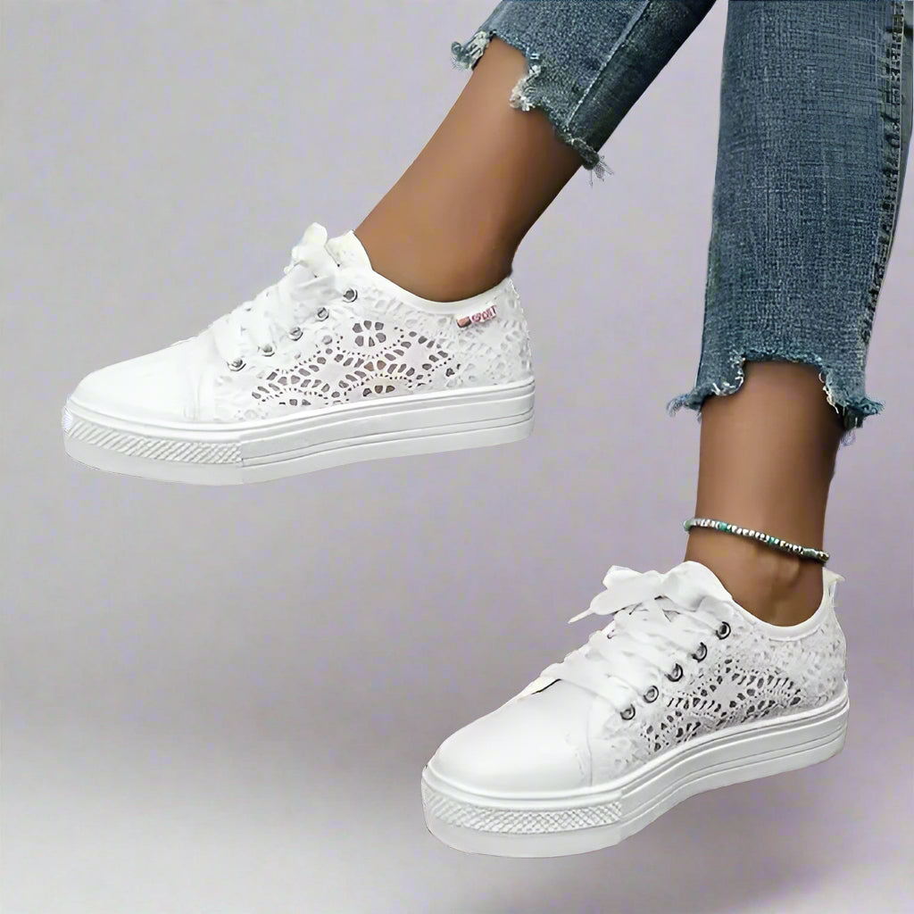 Dam Sneakers Veterslutning Öppen Textur Mjuk Textil 1