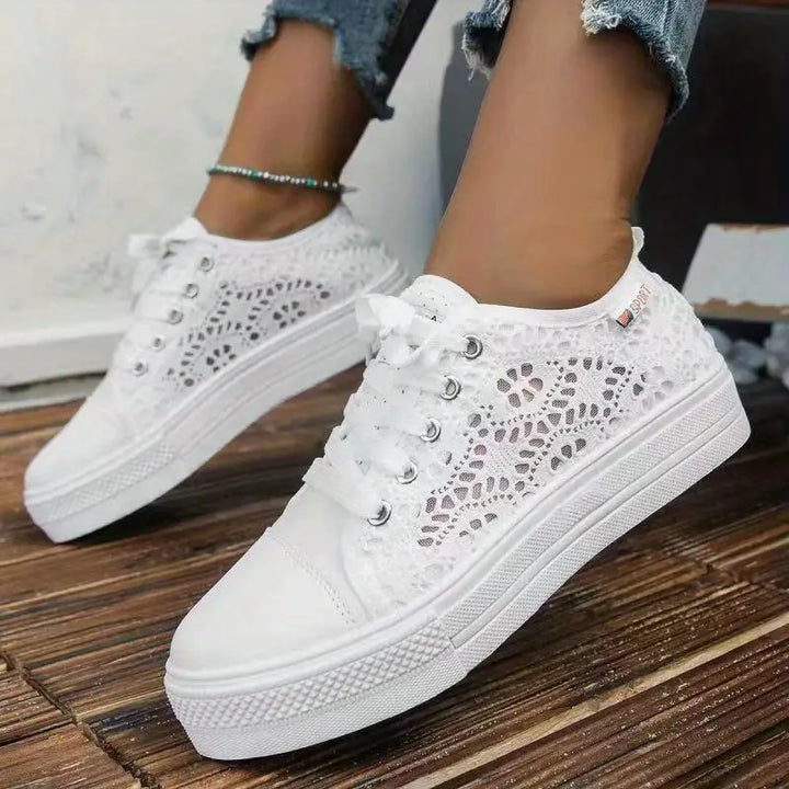 Dam Sneakers Veterslutning Öppen Textur Mjuk Textil 2